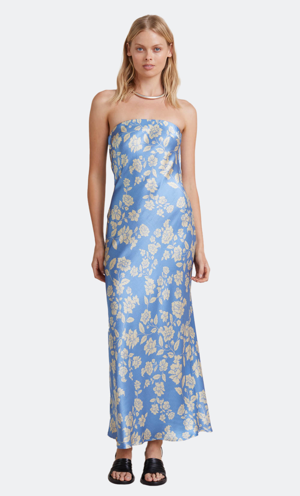 BLOSSOM STRAPLESS MAXI DRESS - BLUE ...